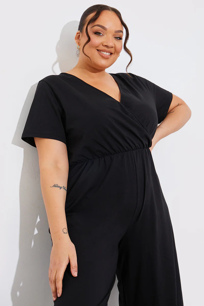 Short Sleeve Wrap Wide Leg Jumpsuit