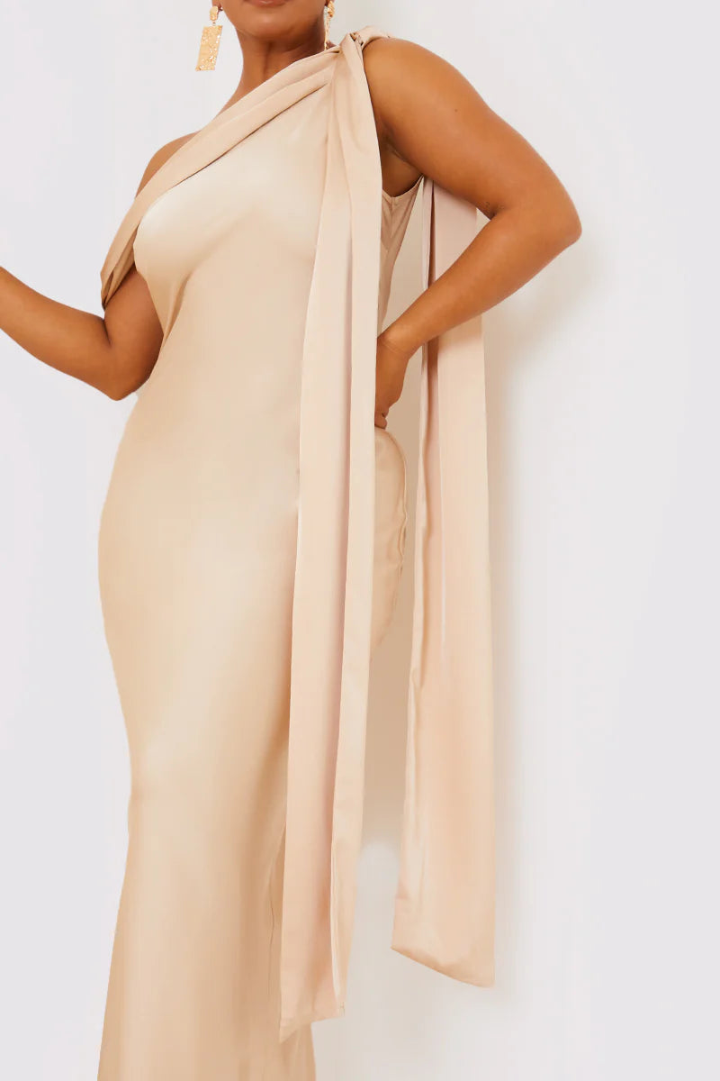 Asymmetric Draped Neckline Maxi Dress