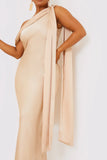 Asymmetric Draped Neckline Maxi Dress