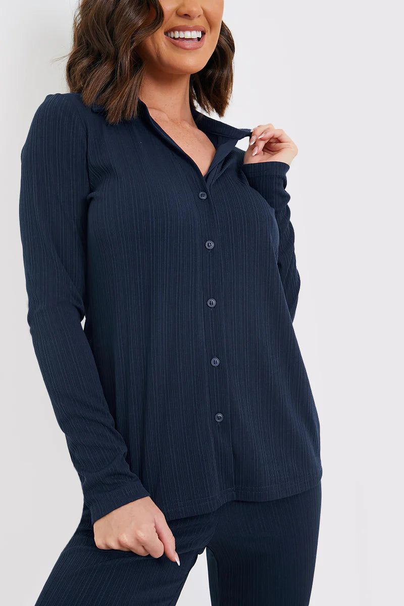 Button Through Ribbed Co Ord Shirt