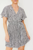 Animal Print Pleated Wrap Mini Dress