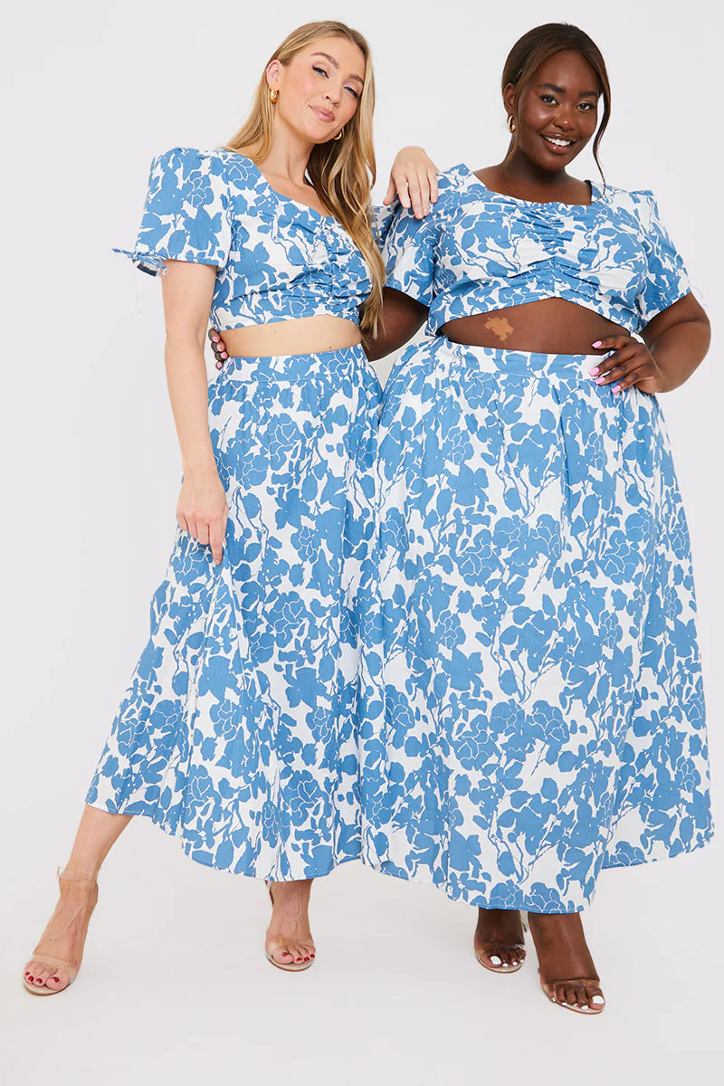 Floral Print Puff Sleeve Crop Top