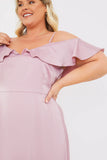 Satin Frill Off The Shoulder Maxi Dress