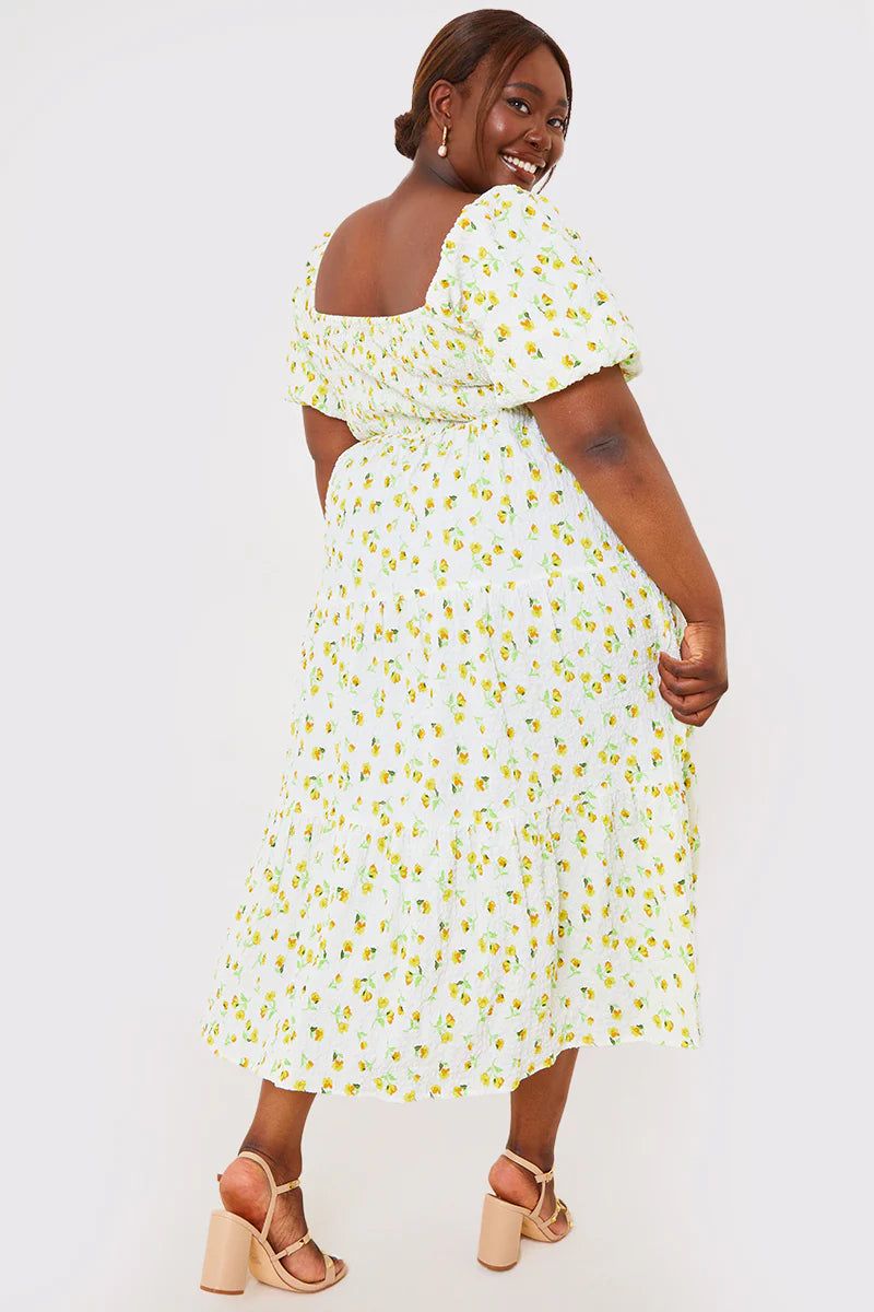 Seersucker Floral Milkmaid Midaxi Dress