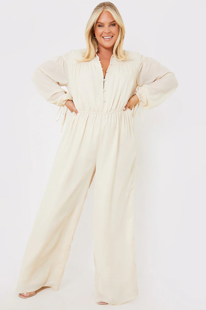 Button Up Wide Leg Jumpsuit
