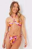 Abstract Print Halterneck Ring Detail Bikini Top