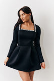 Black Embellished Neckline Black Mini Dress