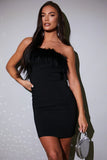 Bandeau Faux Feather Trim Mini Dress