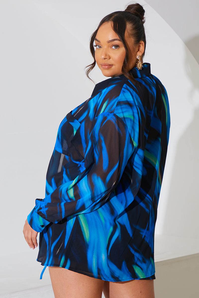 Abstract Print Chiffon Co-Ord Beach Shirt