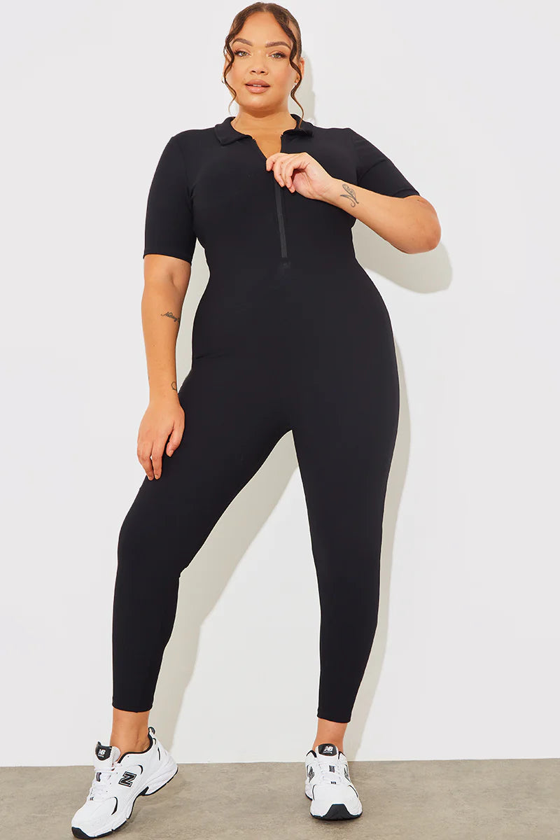 Built-In Bra Half Zip Short Sleeve Sculpt and Control Unitard