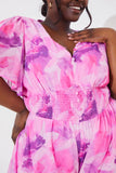 Abstract Floral Chiffon Shirred Waist Playsuit