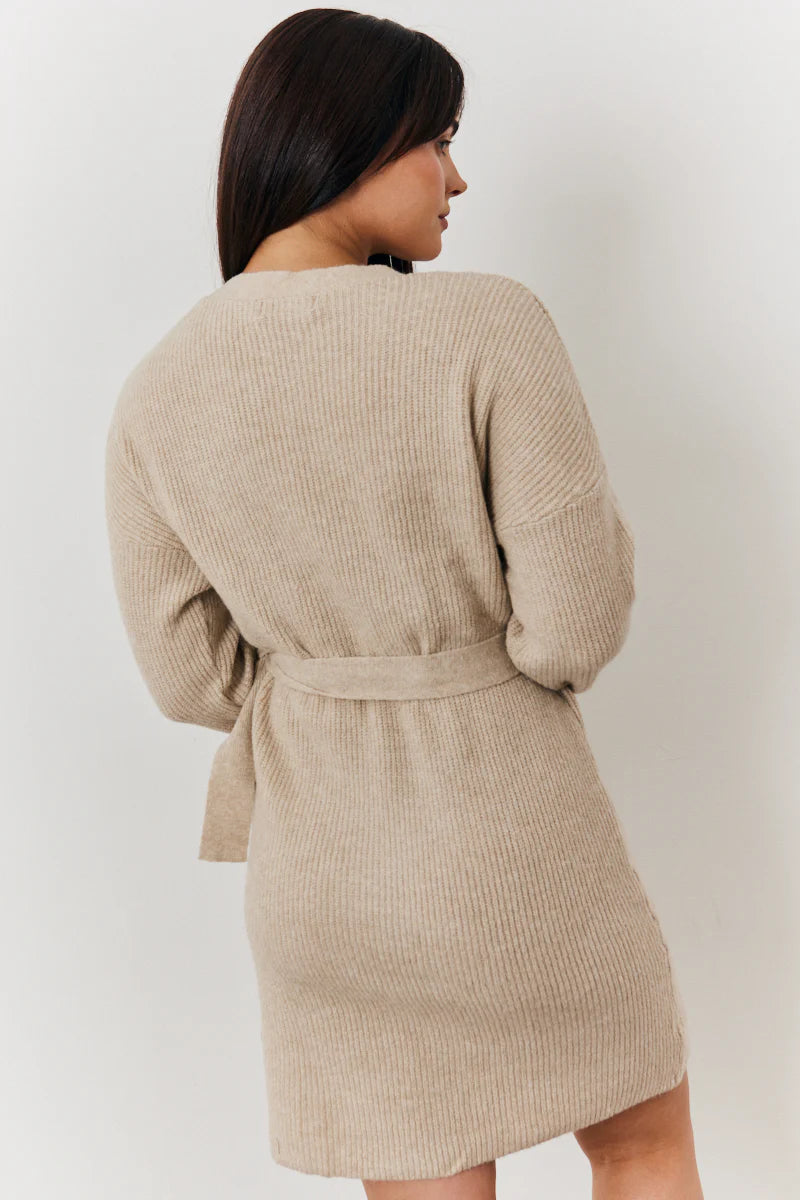 Belted Knit Wrap Mini Dress