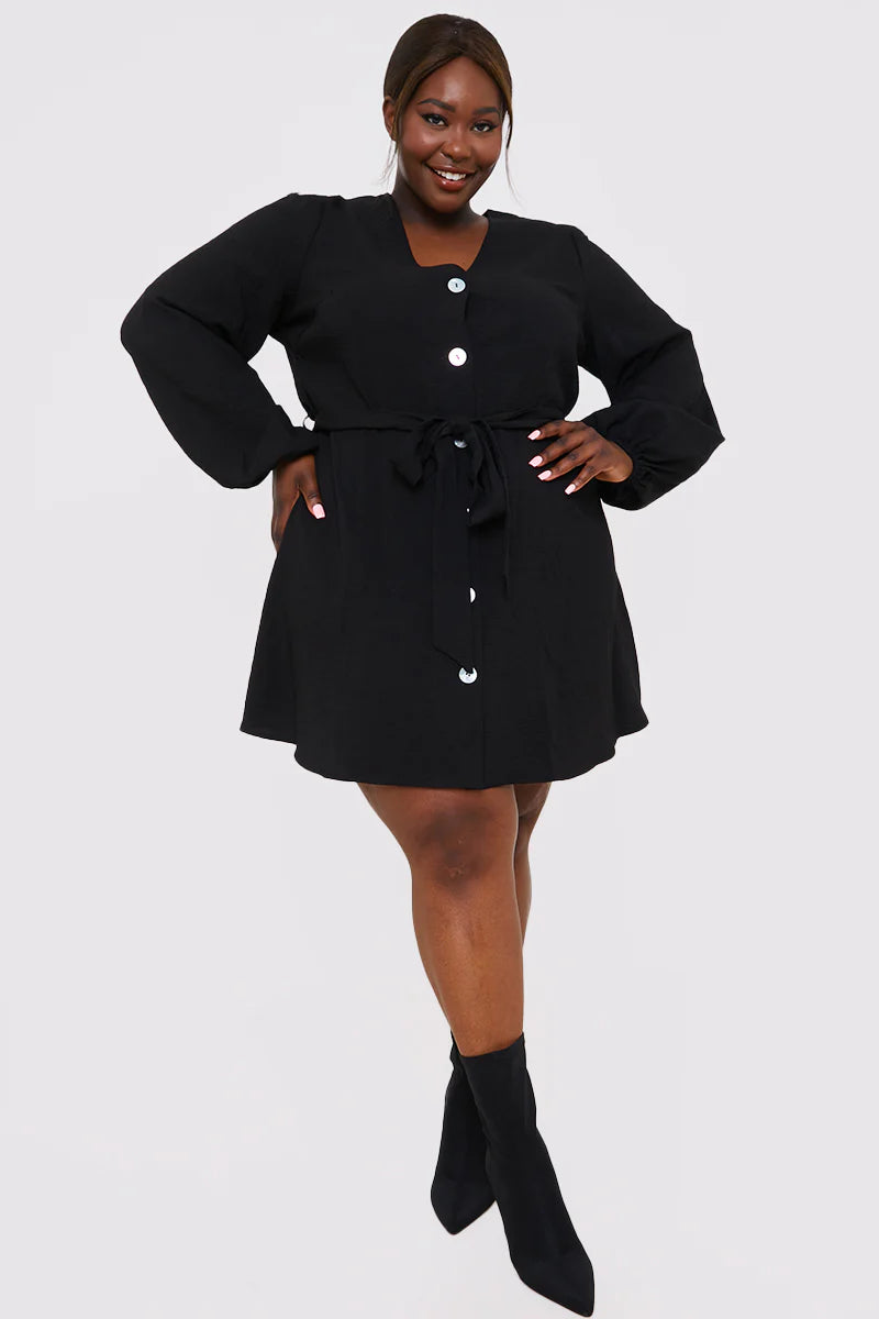 Balloon Sleeve Button Down Mini Dress