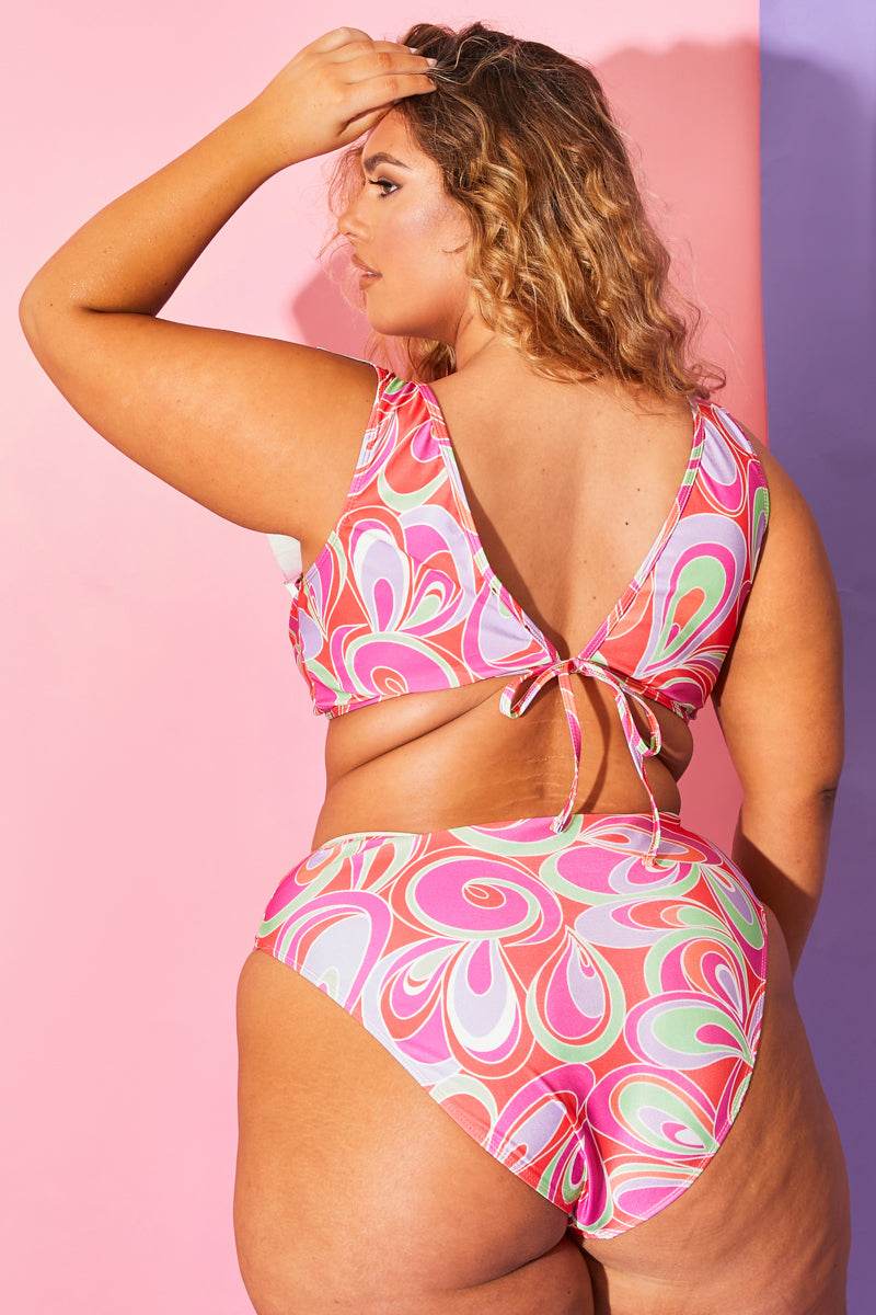 Abstract Print Ruffle Bikini Top