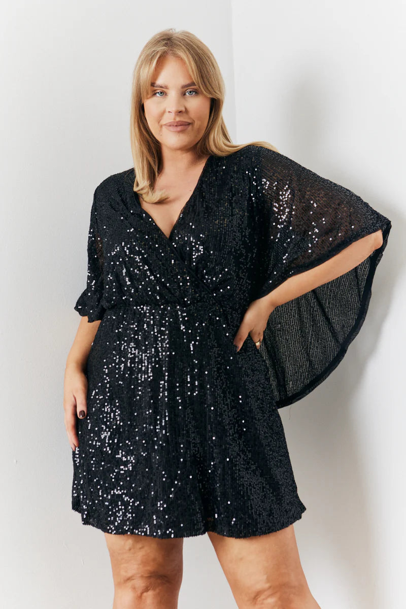 Sequin Drape Detail Wrap Front Mini Dress