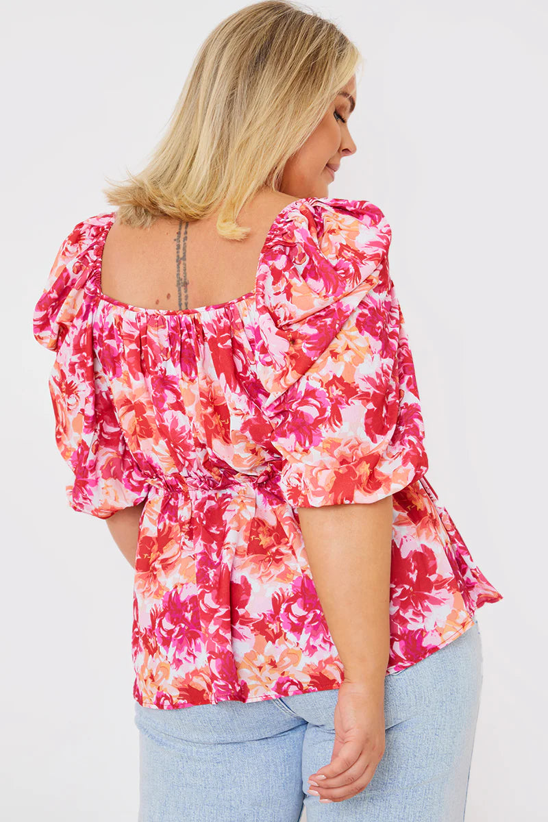 Floral Print Puff Sleeve Blouse