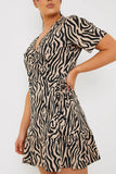 Animal Print Short Sleeve Wrap Swing Dress