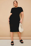 Ribbed Crew Neck Short Sleeve Midi Dress