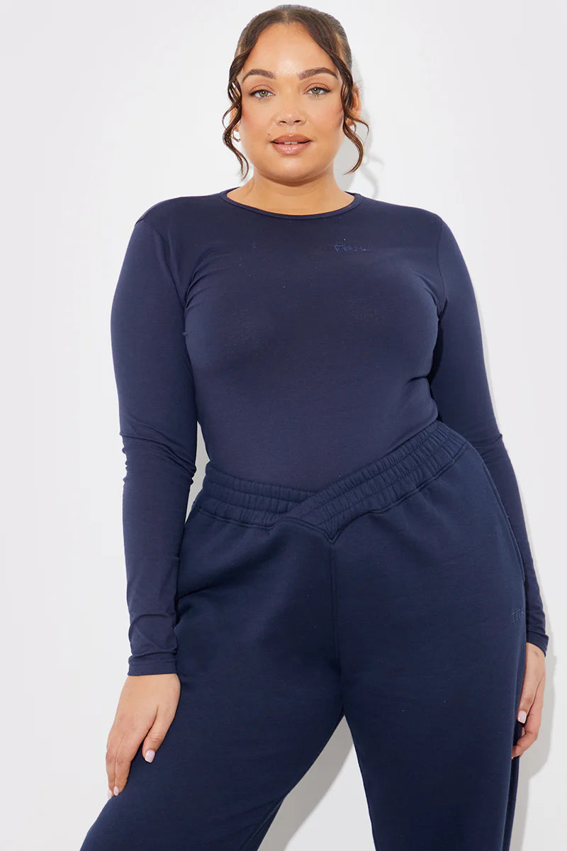 Embroidered Jersey Long Sleeve Crew Neck Top