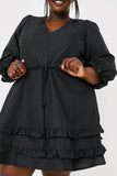 Ruffle Detail Balloon Sleeve Mini Dress