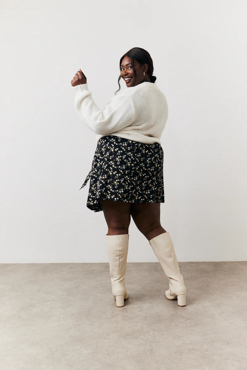 Black Floral Flippy Mini Skirt