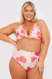 Floral Print Frill Triangle Bikini Top