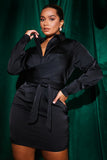 Satin Tie Waist Shirt Dress