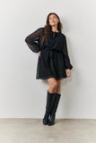 Black Dobby Chiffon Belted Mini Dress