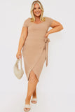 Ribbed Sweetheart Wrap Midi Dress