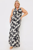 Floral Print Cowl Neck Maxi Dress