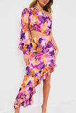 Floral Asymmetric Frill Maxi Dress