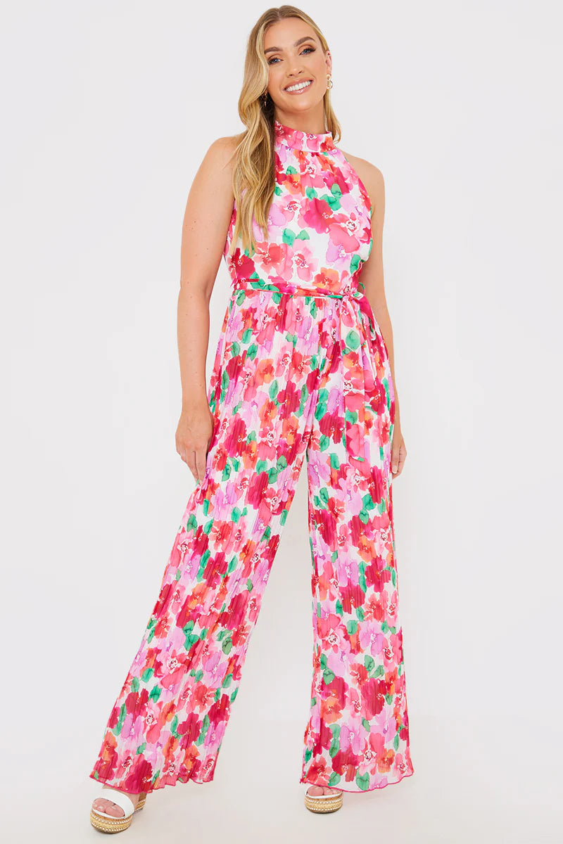 Plisse Sleeveless Wide Leg Jumpsuit
