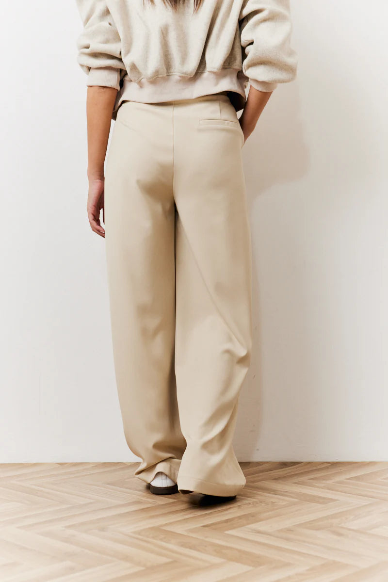 Beige Waistband Detail Tailored Trouser