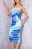 Ombre Mesh Bandeau Midi Dress