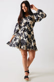 V Neck Balloon Sleeve Godet Mini Dress