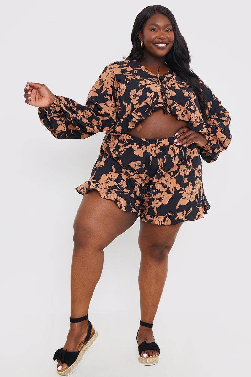 Abstract Floral Frill Co-Ord Shorts