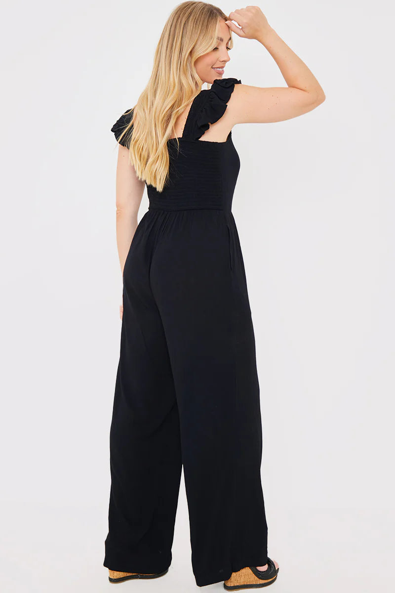 Frill Shoulder Crinkle Jumpsuit