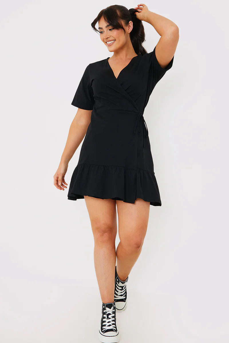 Short Sleeve Wrap Swing Dress