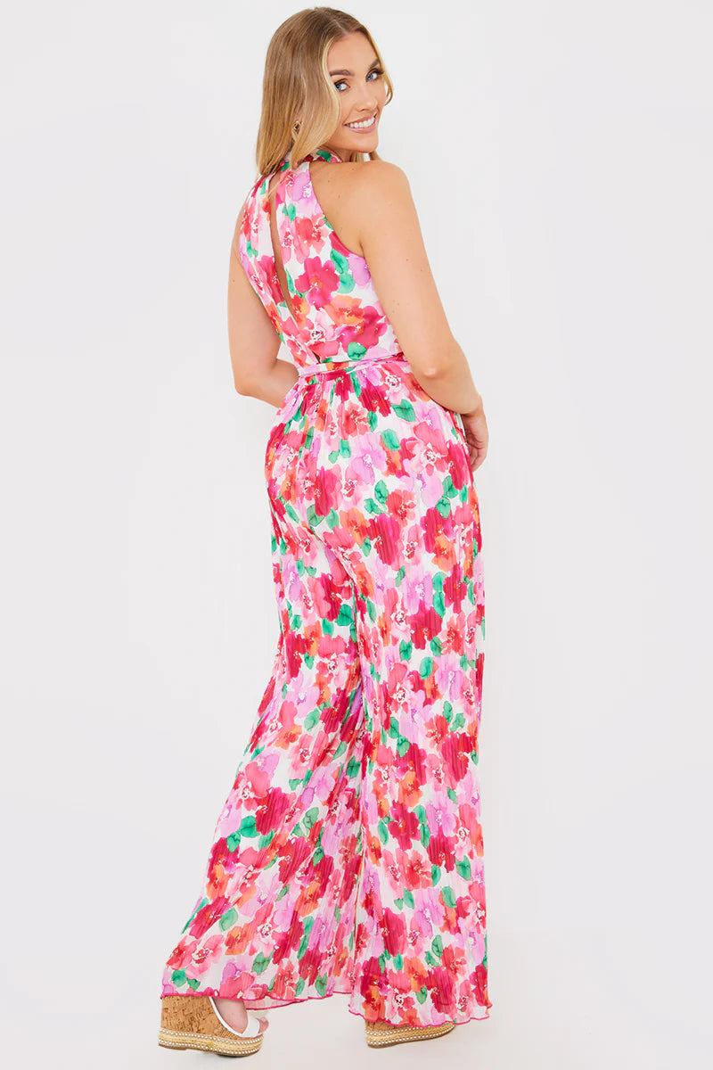 Plisse Sleeveless Wide Leg Jumpsuit