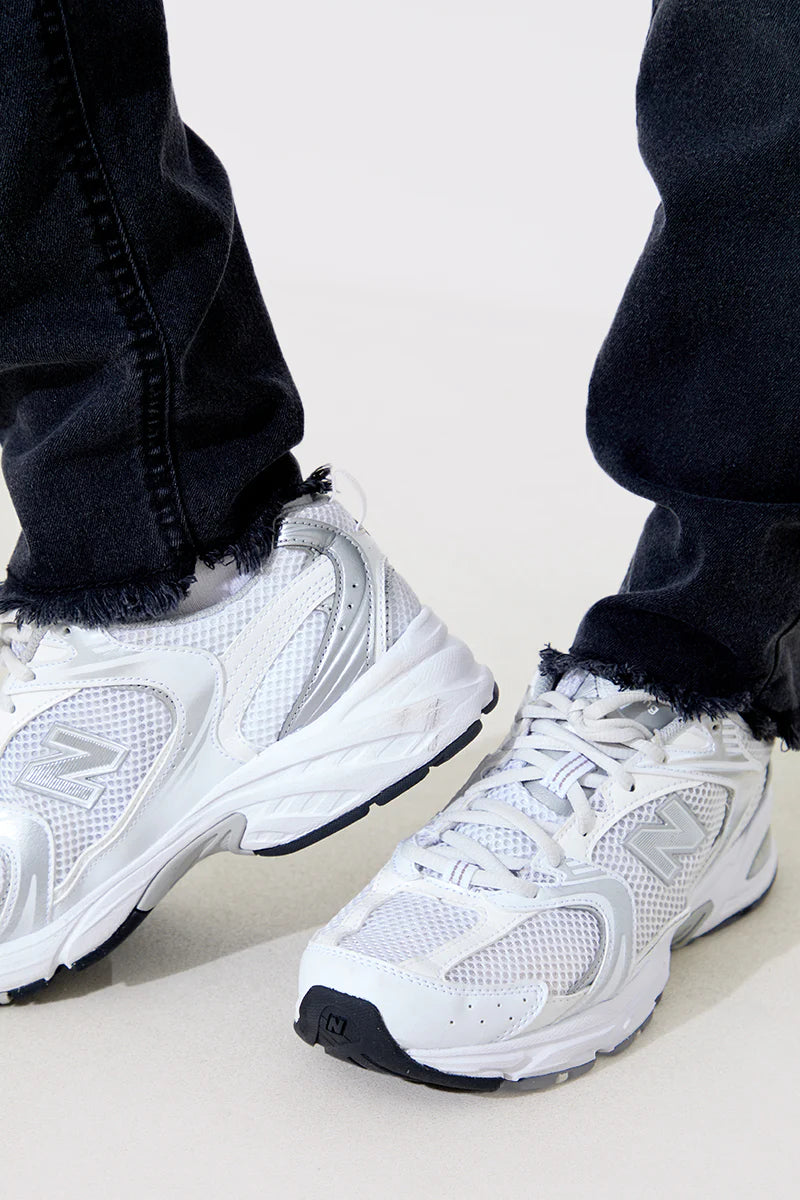 Acid Wash Straight Leg Split Hem Jeans