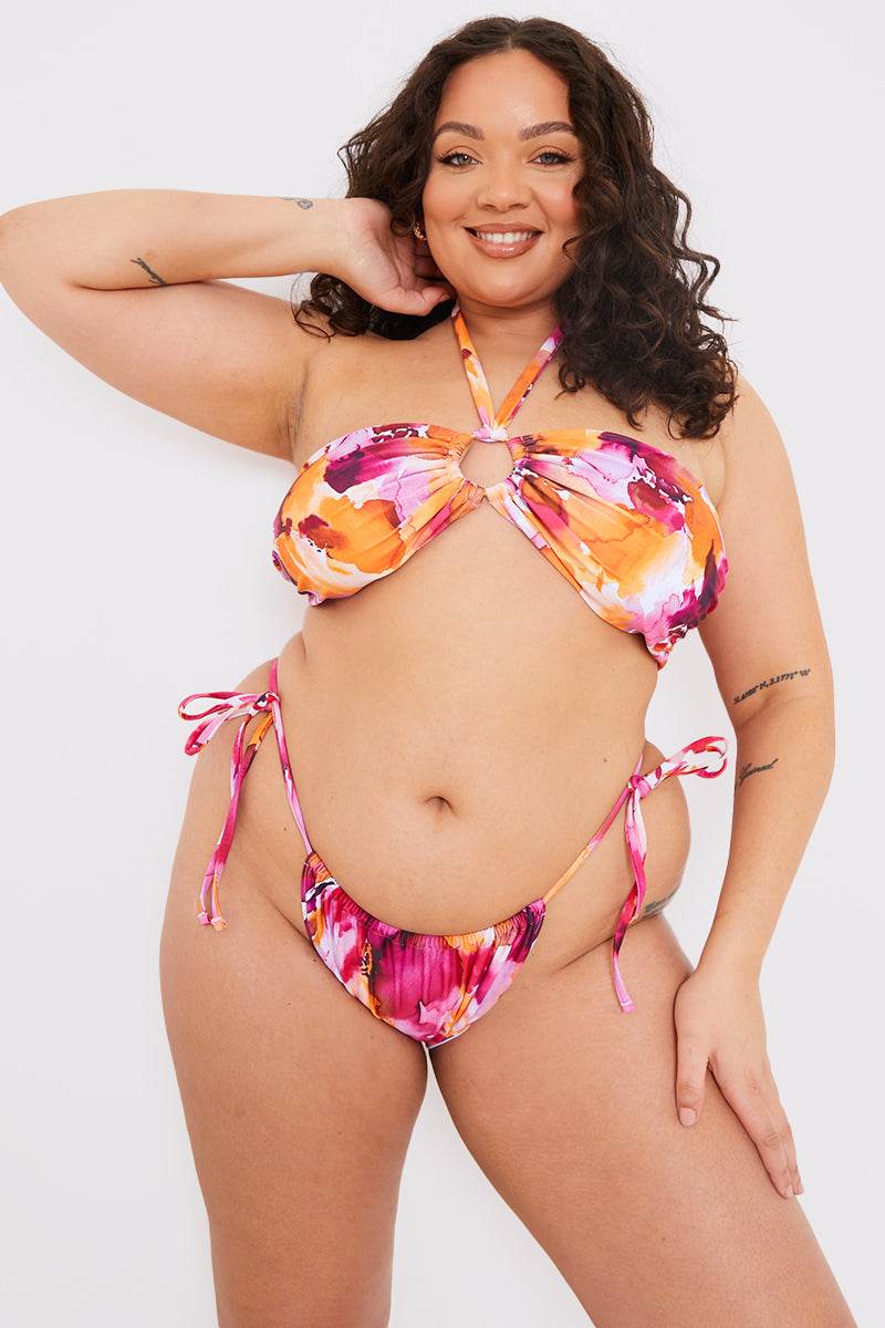 Abstract Print Tie Side Bikini Bottoms
