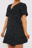 Polka Dot Print Short Sleeve Wrap Swing Dress