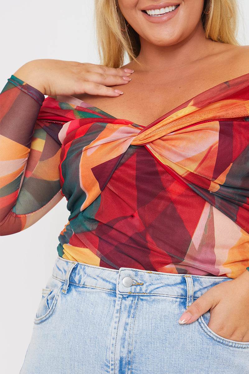 Abstract Twist Detail Mesh Bodysuit