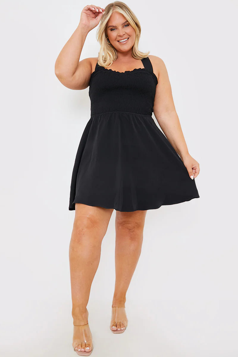 Shirred Cross Back Skater Dress