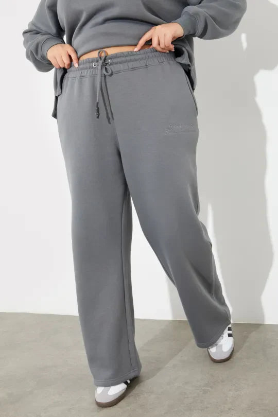 Jersey Emroidered Wide Leg Jogger