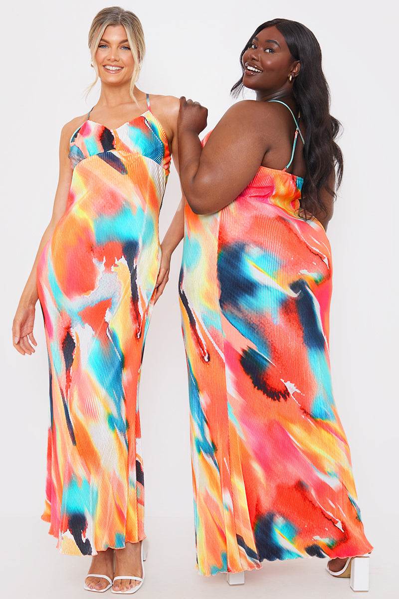 Abstract Cami Plisse Maxi Dress