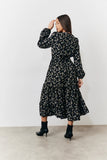 Black Ditsy Floral Printed Wrap Midi Dress
