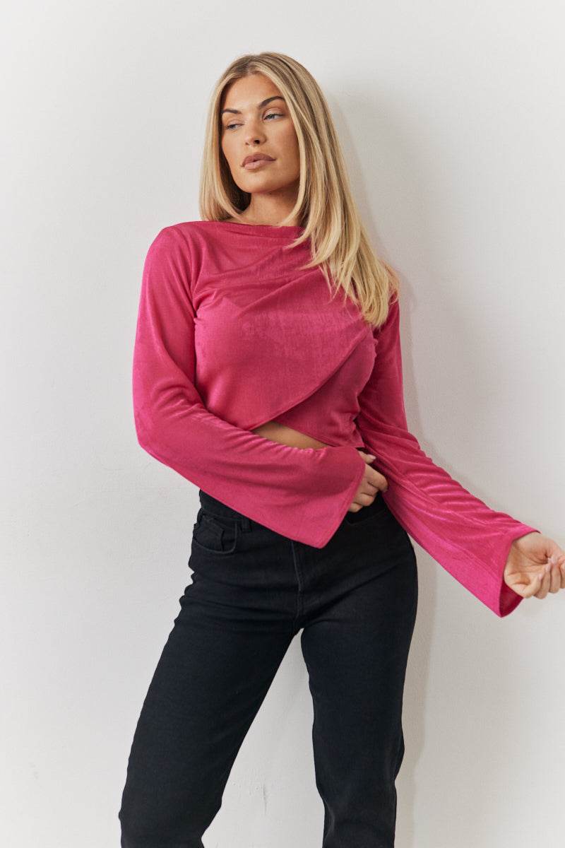 Acetate Slinky Co-Ord Wrap Crop Top