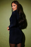 Black Drape Wrap Long Sleeve Mini Dress