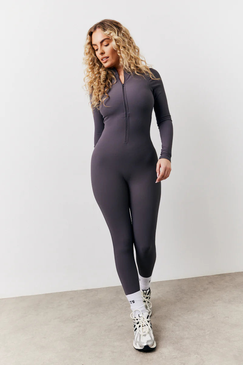 Built-In Bra Half Zip Long Sleeve Sculpt and Control Unitard